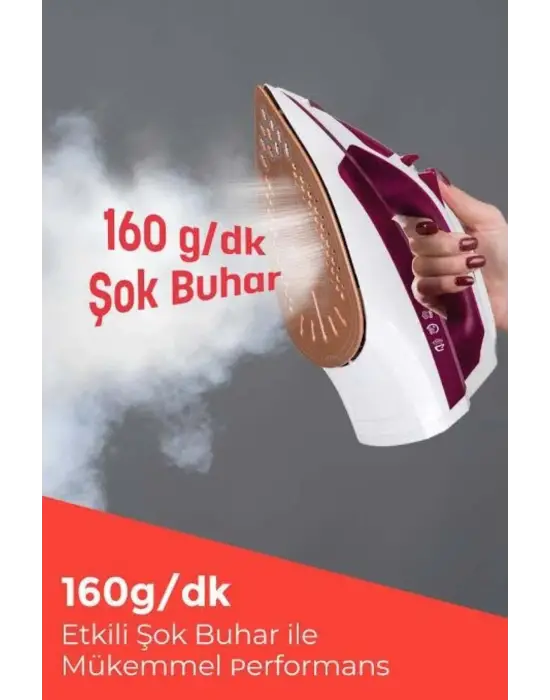 Seramik Tabanlı Kırmızı 2200 Watt Şok Buharlı Ütü