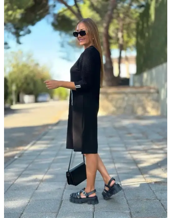 Omarı Viskon Pamuklu Kadın Elbise Kol File ve Cep Detaylı