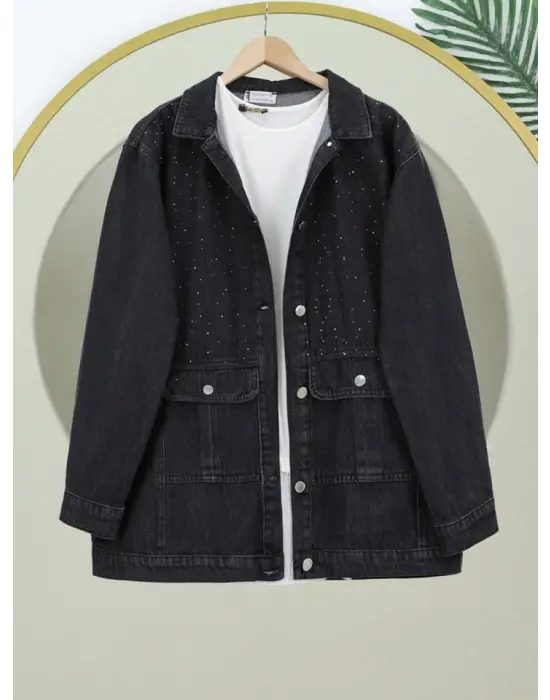 Siyah Kapaklı Cepli Kot Ceket