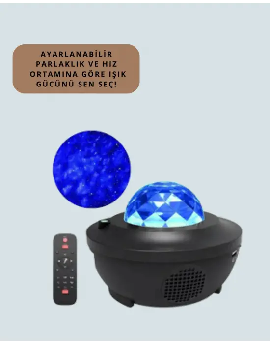 Sesle Etkileşimli Yıldız Projektörlü Gece Lambası – Bluetooth Hoparlörlü, Usb Girişli, Dönen Okyanus