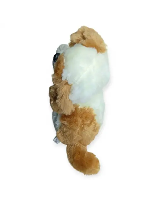 Sesli Peluş Yatan Köpek 25 cm - Beyaz Kahve