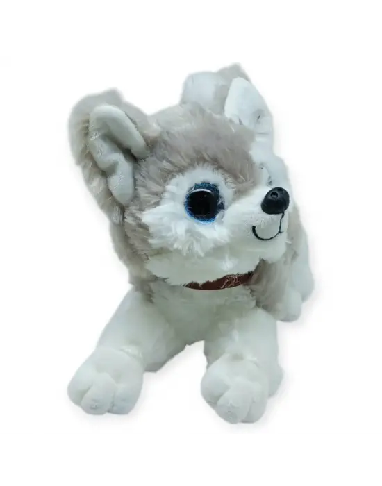 Sesli Peluş Yatan Köpek 25 cm - Gri