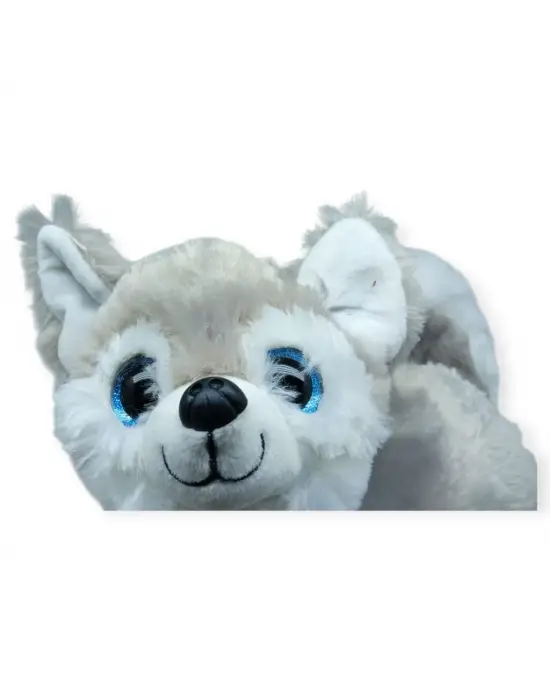 Sesli Peluş Yatan Köpek 25 cm - Gri