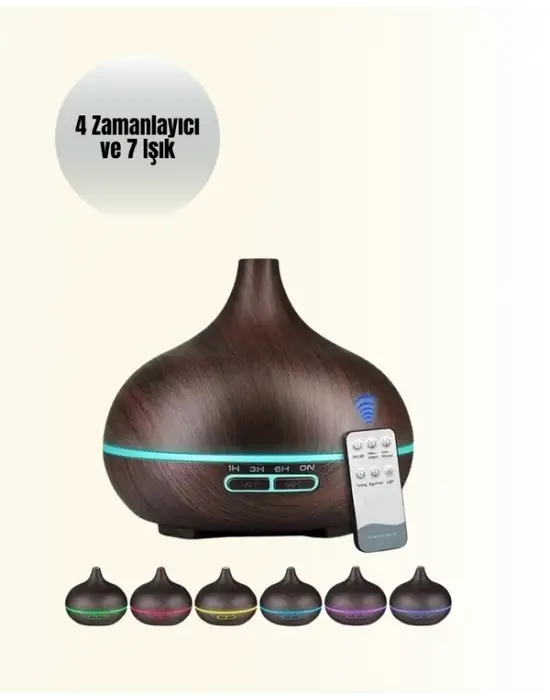 Sessiz Çalışan Aromaterapi Difüzörü – 4 Zaman Ayarlı, 7 Renkli Işık Seçeneği