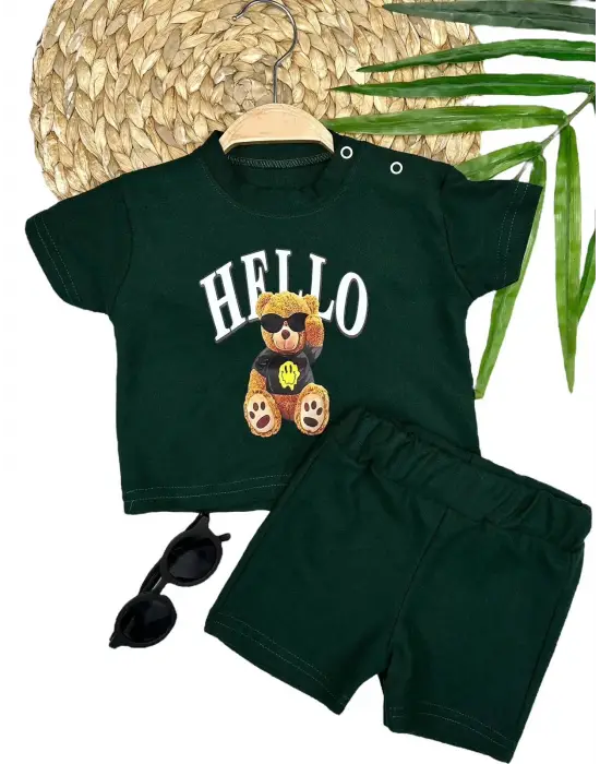 Omarı Ayıcık Baskılı Erkek Bebek Takımı