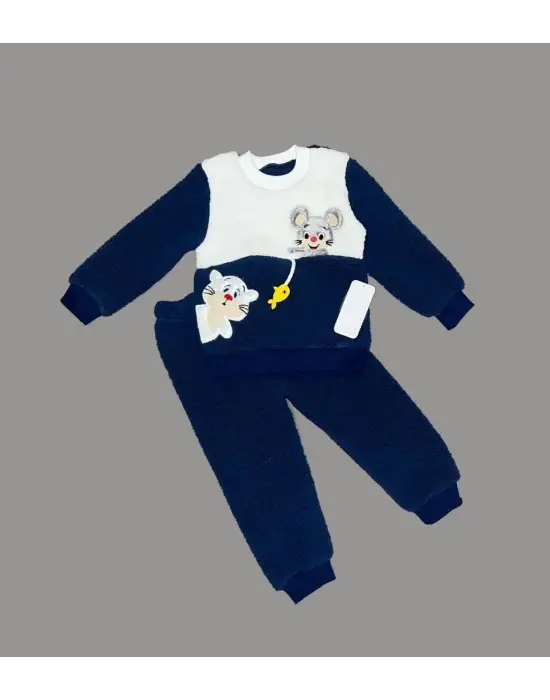 Omarı Oyuncu Kuzu Kumaş Sweat Pantolon ve Sweatshirt Takımı - Lacivert