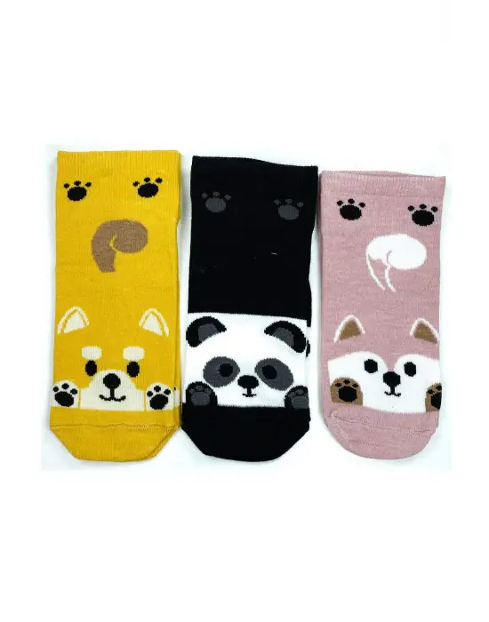 Omarı Sevimli Hayvan Desenli Pamuklu Kadın Bilek Çorapları