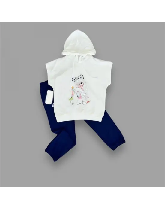 Omarı Sevimli Kapşonlu Çocuk Takımı Lacivert