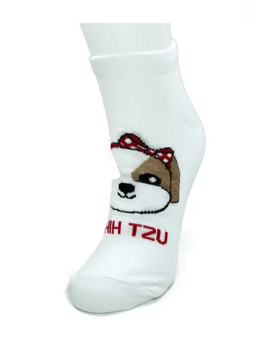 Omarı Sevimli Köpek Desenli Kadın Bilek Çorapları
