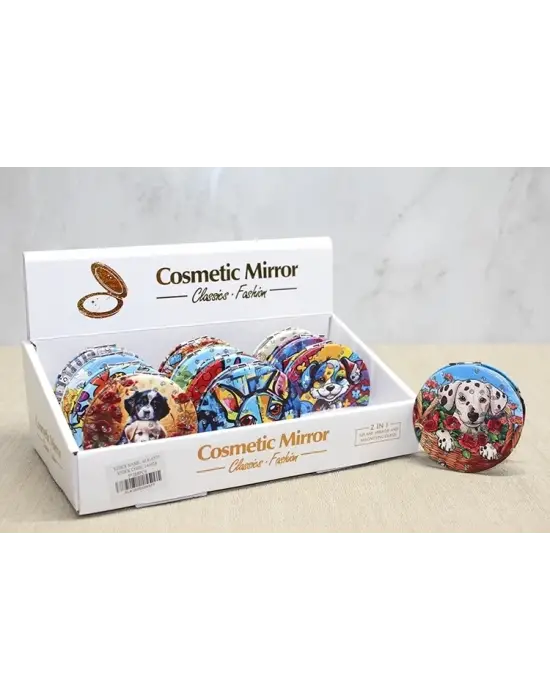 Sevimli Köpek Tasarımıyla Taş İşlemeli İnce El Aynası Yuvarlak Alk4577