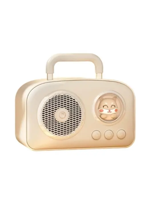 Sevimli Tasarımlı Taşınabilir Radyolu Bluetooth Hoparlör Bej
