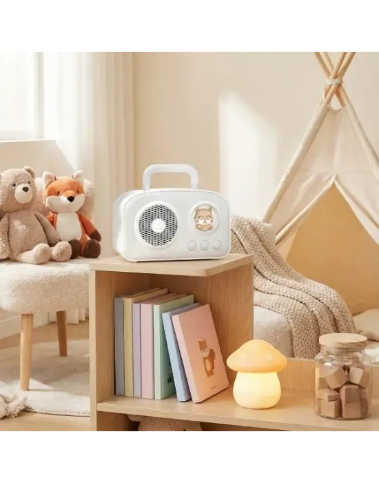 Sevimli Tasarımlı Taşınabilir Radyolu Bluetooth Hoparlör Beyaz