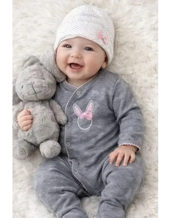 Sevimli Tavşan Desenli Kız Bebek 4’lü Tulum Seti