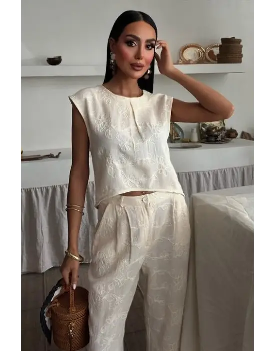 Shalina Süzüne Nakışlı Crop Takım 9796-08