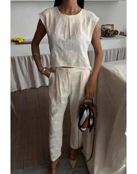 Shalina Süzüne Nakışlı Crop Takım 9796-08