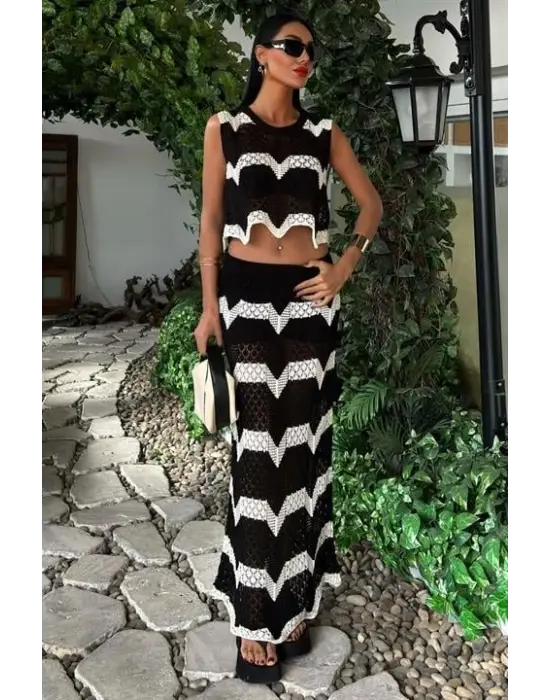 Omarı Şık Ajurlu Crop Takım