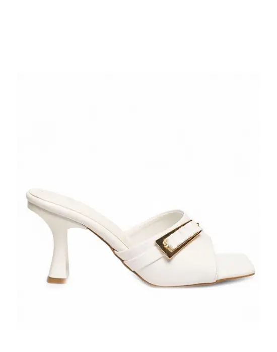 Omarı Beyaz Rugan Topuklu Terlik