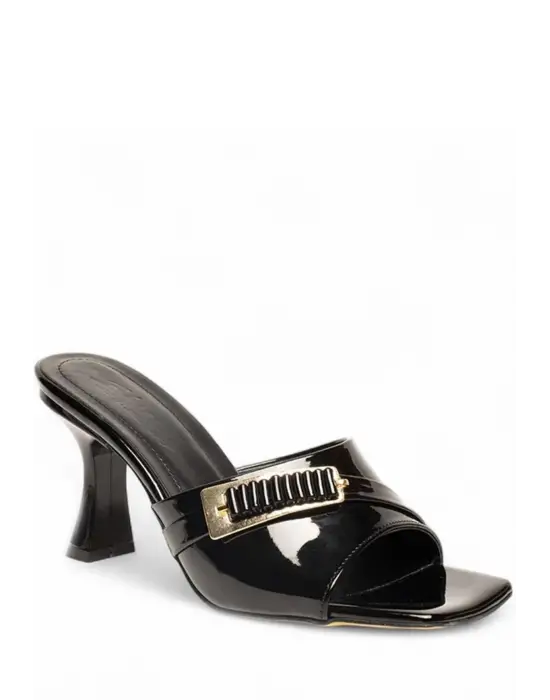 Omarı Siyah Rugan Topuklu Terlik