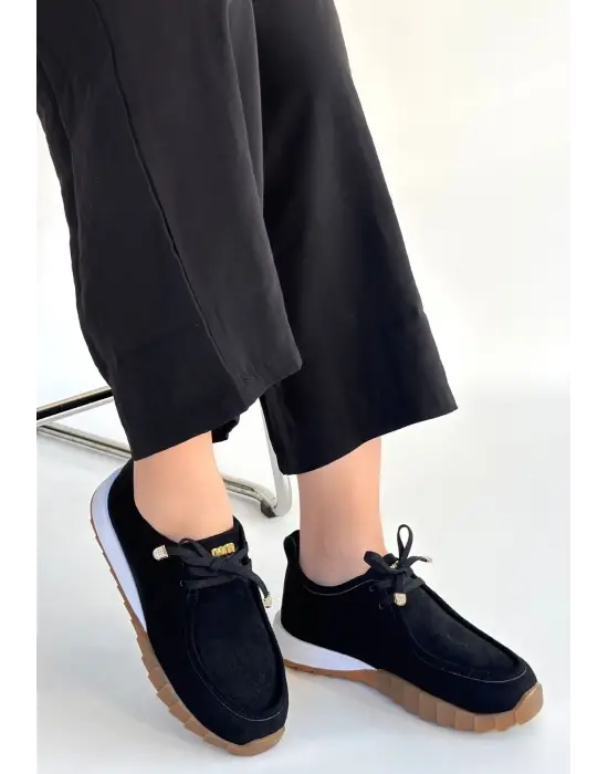 Sier Siyah Süet Bağcıklı Spor Ayakkabı