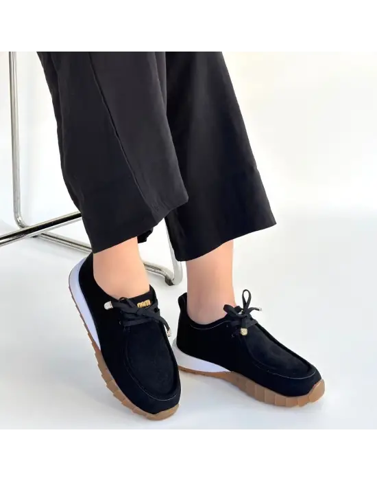 Sier Siyah Süet Bağcıklı Spor Ayakkabı