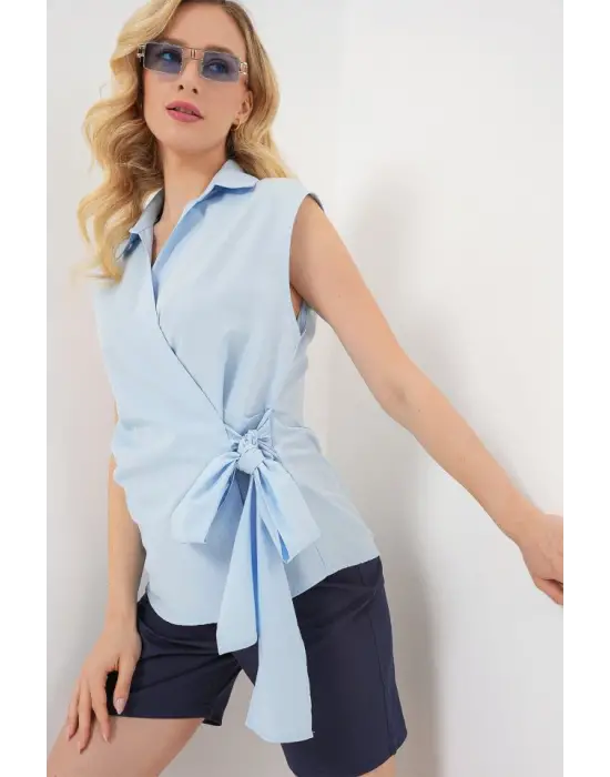 Sıfır Kol Anvelop Gömlek 20343 - Mavi