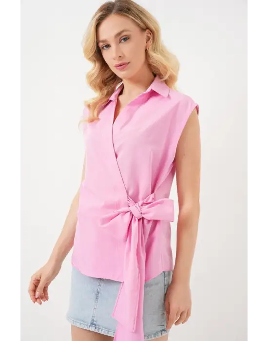 Sıfır Kol Anvelop Gömlek 20343 - Pembe