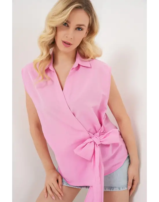 Sıfır Kol Anvelop Gömlek 20343 - Pembe