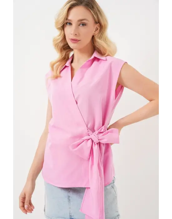 Sıfır Kol Anvelop Gömlek 20343 - Pembe
