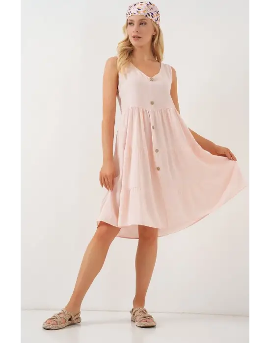 Modern Kısa Elbise - Pudra