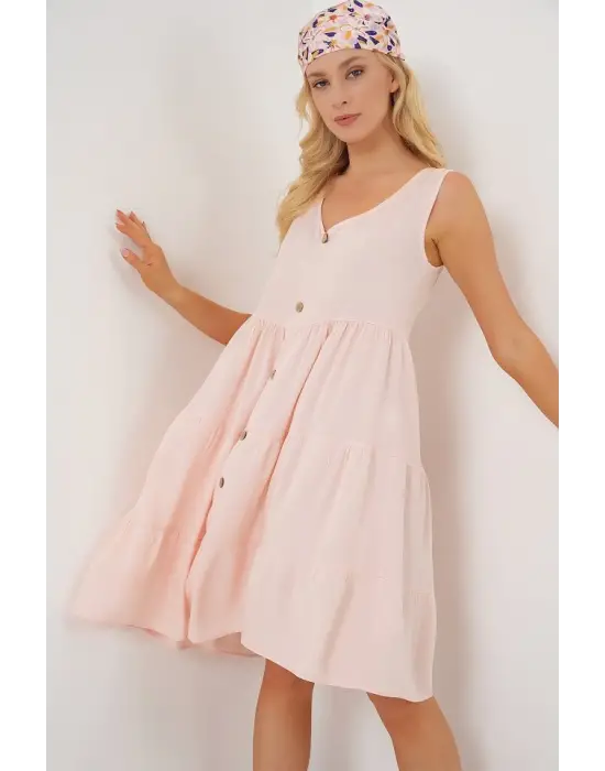 Modern Kısa Elbise - Pudra