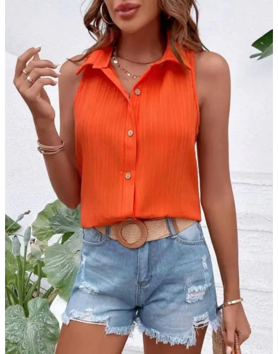 Omarı Şık Kadın Sıfır Kol Gömlek