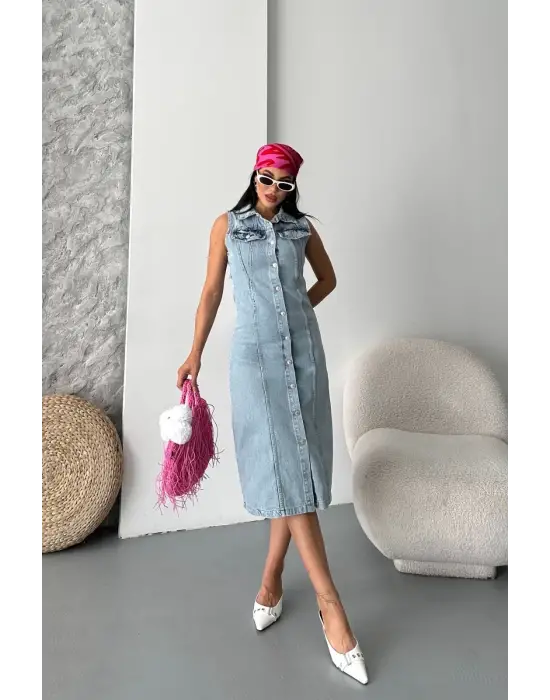 Sıfır kol kar yıkama tunik ceket mavi d2520