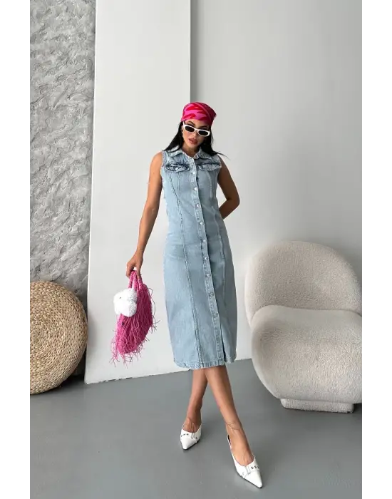 Sıfır kol kar yıkama tunik ceket mavi d2520