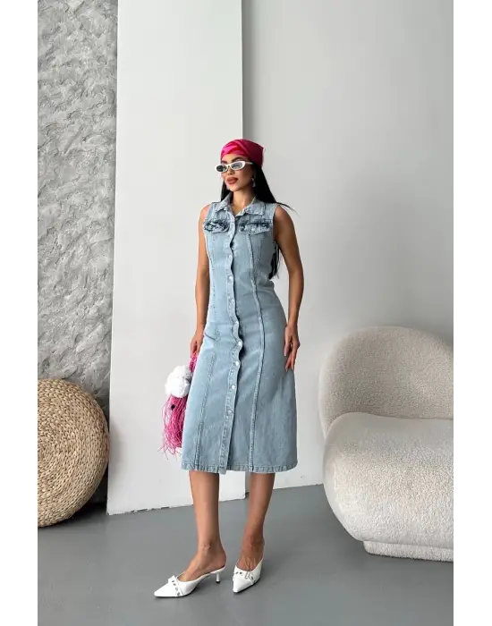 Sıfır kol kar yıkama tunik ceket mavi d2520