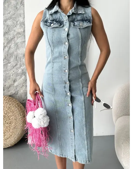 Sıfır kol kar yıkama tunik ceket mavi d2520