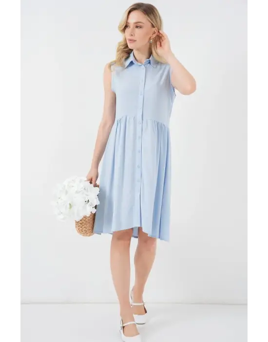 Sıfır Kol Midi Elbise 2563 - Mavi
