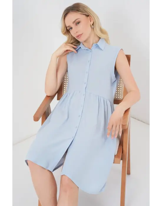 Sıfır Kol Midi Elbise 2563 - Mavi