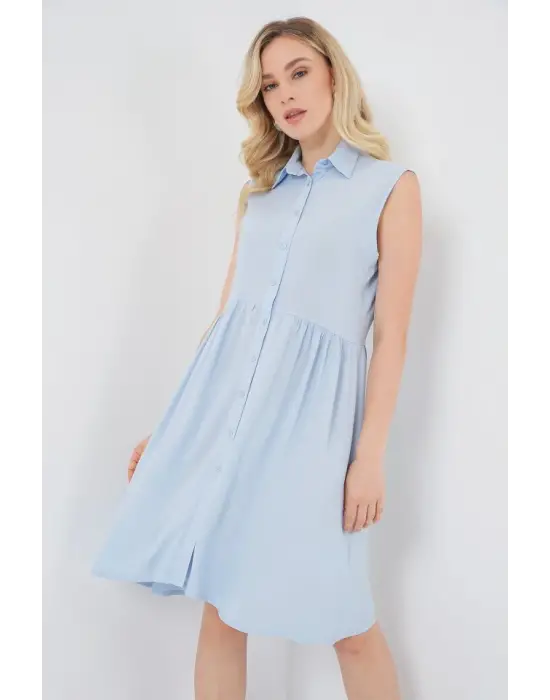 Sıfır Kol Midi Elbise 2563 - Mavi