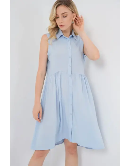 Sıfır Kol Midi Elbise 2563 - Mavi