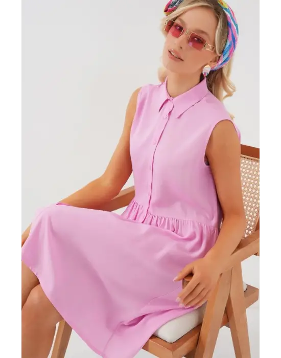 Sıfır Kol Midi Elbise 2563 - Pembe