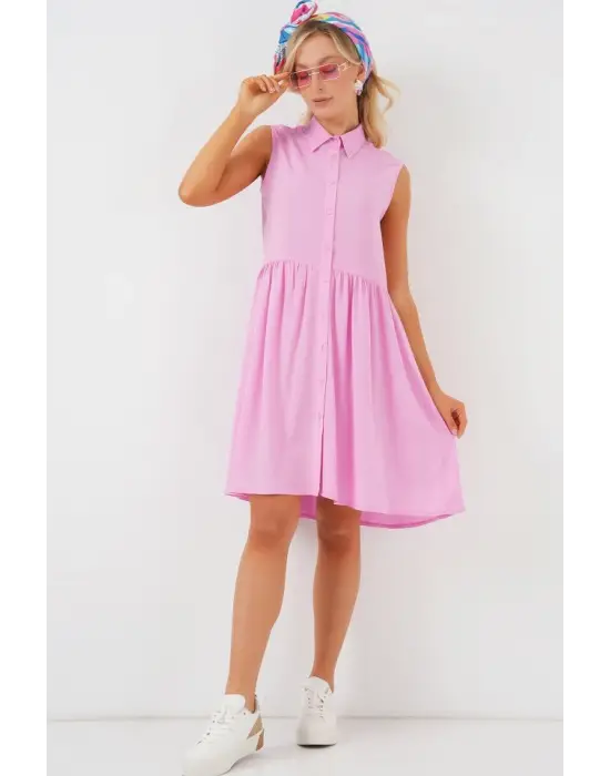 Sıfır Kol Midi Elbise 2563 - Pembe