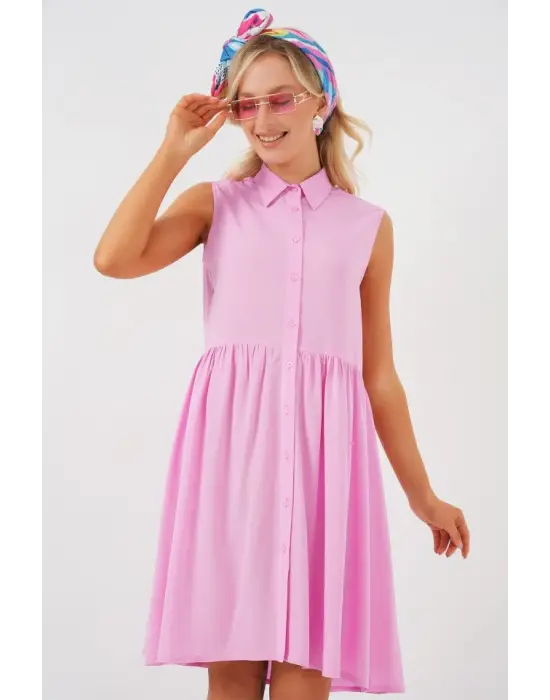 Sıfır Kol Midi Elbise 2563 - Pembe