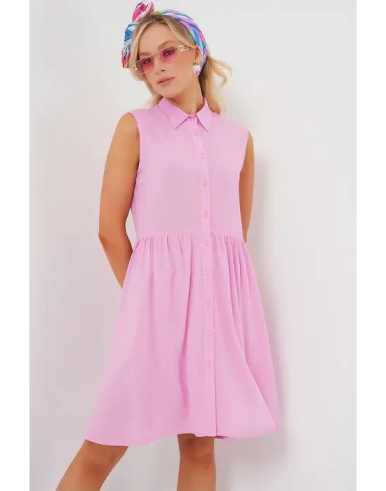 Sıfır Kol Midi Elbise 2563 - Pembe