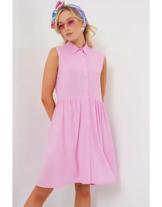 Sıfır Kol Midi Elbise 2563 - Pembe