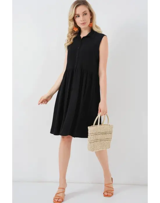 Sıfır Kol Midi Elbise 2563 - Siyah