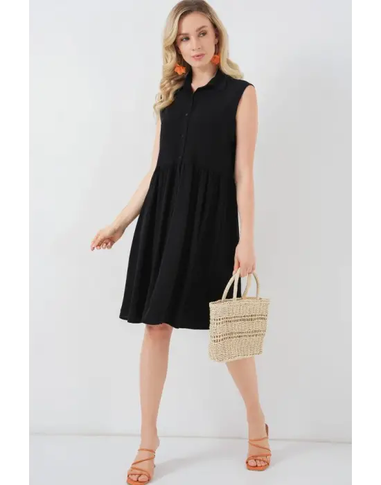 Sıfır Kol Midi Elbise 2563 - Siyah