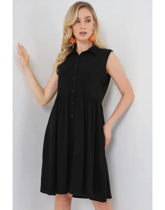 Sıfır Kol Midi Elbise 2563 - Siyah