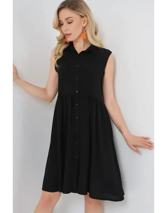 Sıfır Kol Midi Elbise 2563 - Siyah