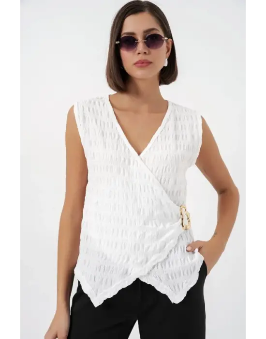 Sıfır Kol Örme Bluz 988 - Beyaz