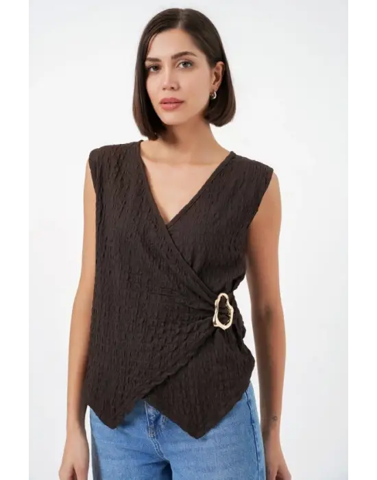 Sıfır Kol Örme Bluz 988 - Kahverengi